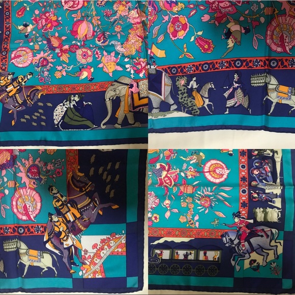 •SOLD” Hermès Scarf “Les Fantasies Indiennes” In blues - Picture 5 of 8